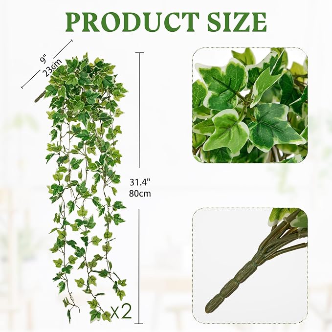 Hollyone 2pcs Artificial Hanging Plants 31" Fake Ivy Vine Faux Ivy Leaves - Image 2