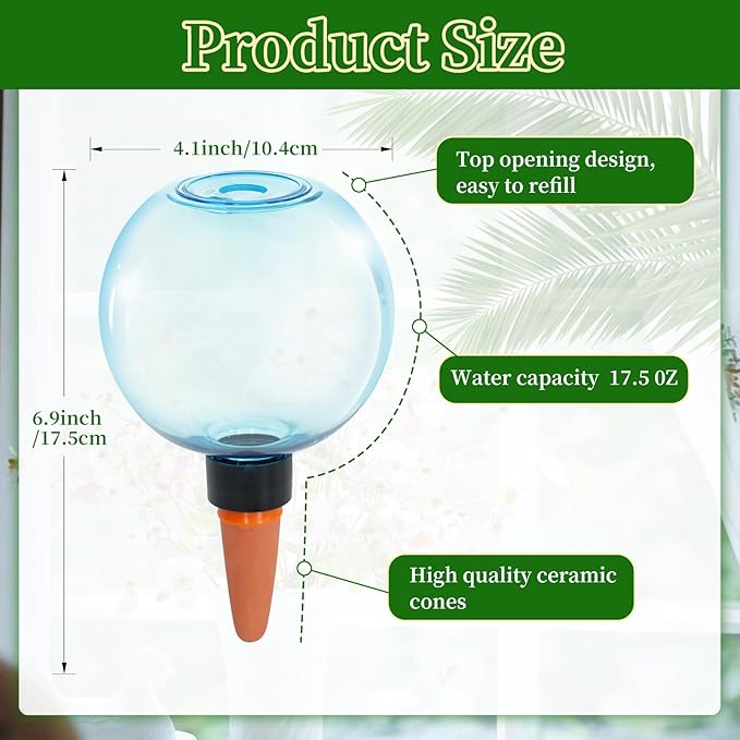 6pcs Large Plant Self Watering Globes, 17.5 oz Plastic Water Bulbs Top Fill - Image 2
