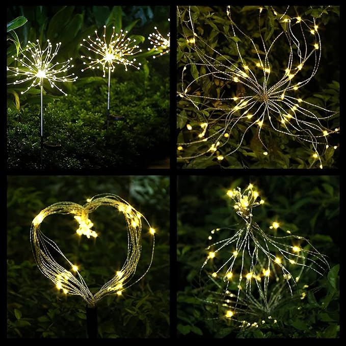 FOOING 4 Pcs Solar Garden Lights Solar Firework Lights, 480 LED Solar Powered - Image 2