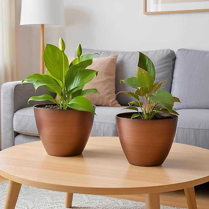 2 Pack Plastic Plant Pots with Drainage Holes, 8 inch Planter - Image 5