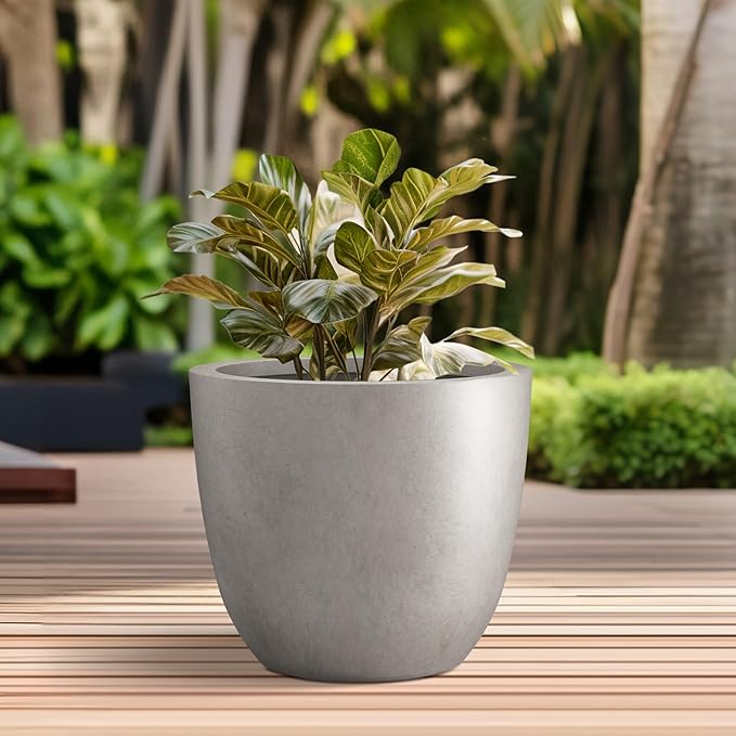 Kante 10 Inch Dia Round Concrete Planter, Indoor Outdoor Large Plant Pot - Image 6