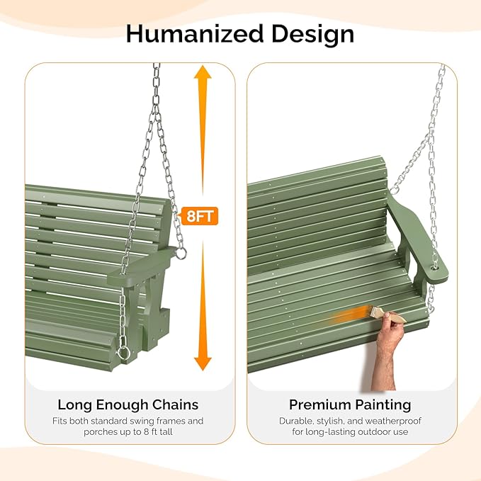 VINGLI Upgraded Patio Wooden Porch Swing - Image 3