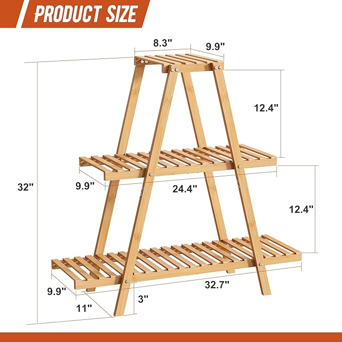 GHWIE Plant Stand Indoor Plant Shelf Outdoor bamboo Plant Rack, 3 Tiers Ladder - Image 7