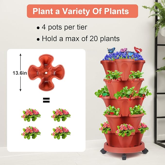 GameXcel Vertical Planter, 5 Tier Stackable Strawberry Planter - Image 7