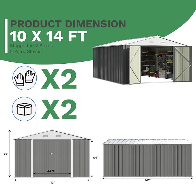 Patiowell 10x14 FT Outdoor Storage Shed, Large Metal Garden Shed - Image 6
