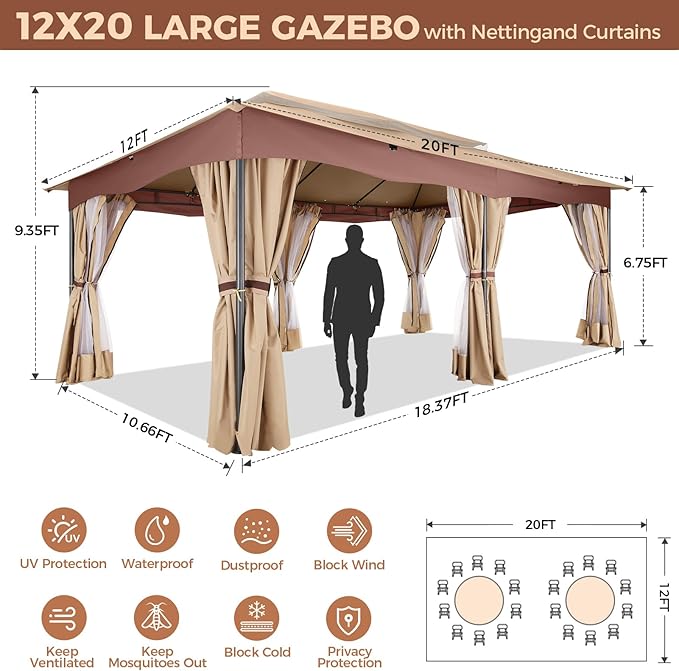 COBIZI Gazebo 12x20 Heavy Duty Gazebos - Image 2
