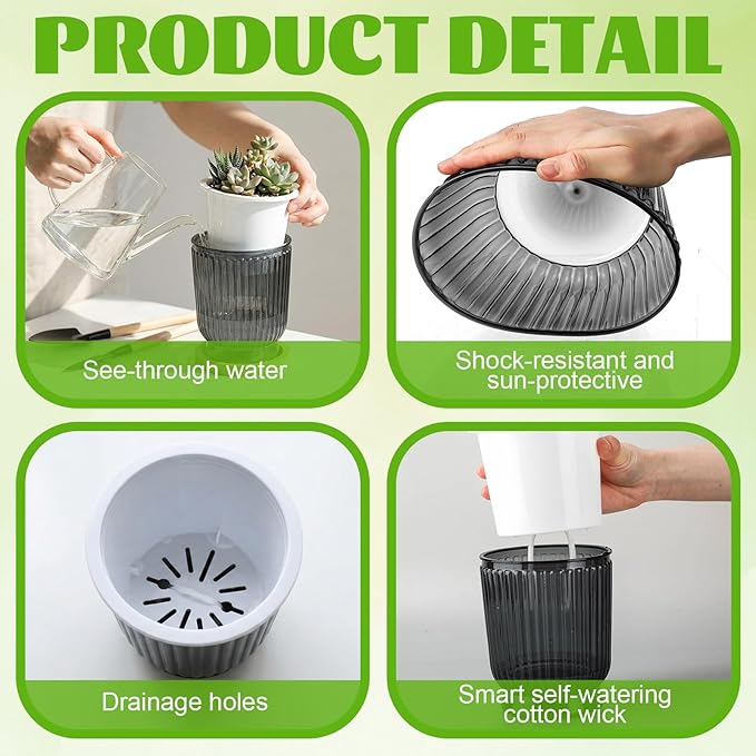 Set of 6 Self Watering Plant Pot 3 Sizes Plastic Double Layer Self Watering - Image 3