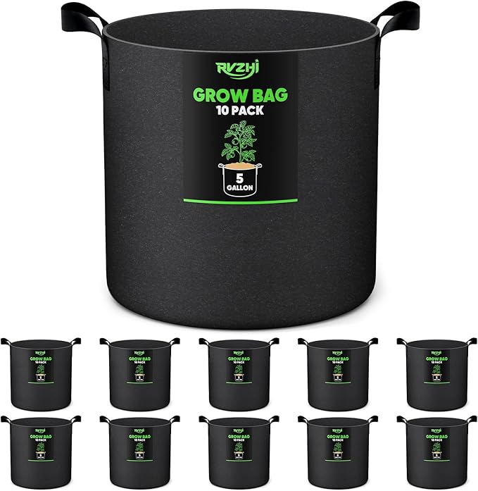Grow Bags for Potato 5-Gallon: 10 Pack Black 350G Heavy Duty Thickened Fabric by RVZHI