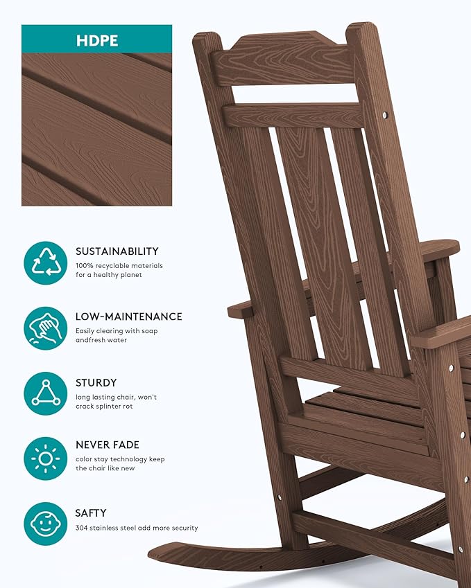 SERWALL Outdoor Rocking Chair Set of 6, Patio Rocking Chairs Set, HDPE Rocking - Image 5
