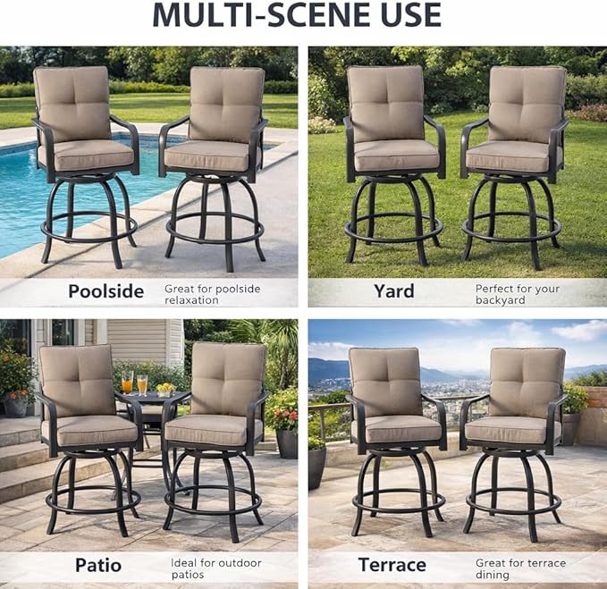 Kozyard Isabella Outdoor Swivel Bar Chairs, Counter Height Patio Bar Stools Set - Image 7