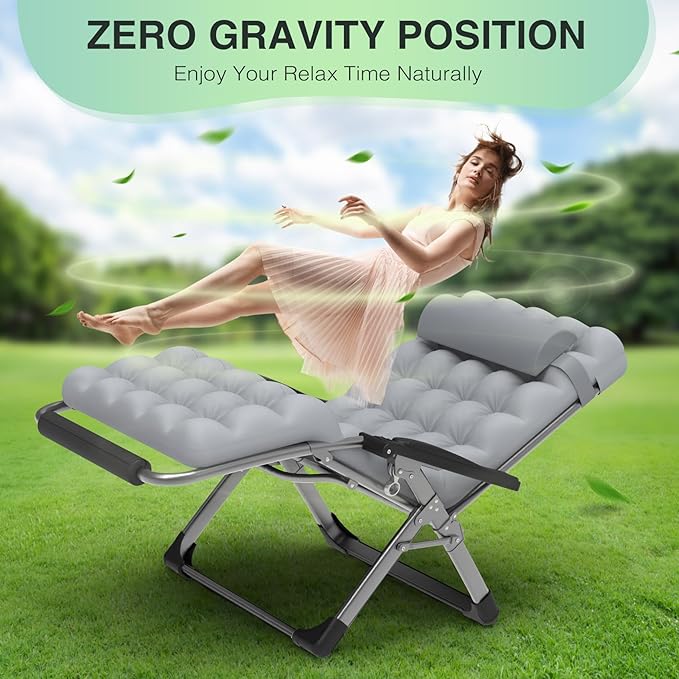Suteck Oversized Zero Gravity Chair, 33In XXL Lounge Chair w/Removable - Image 3