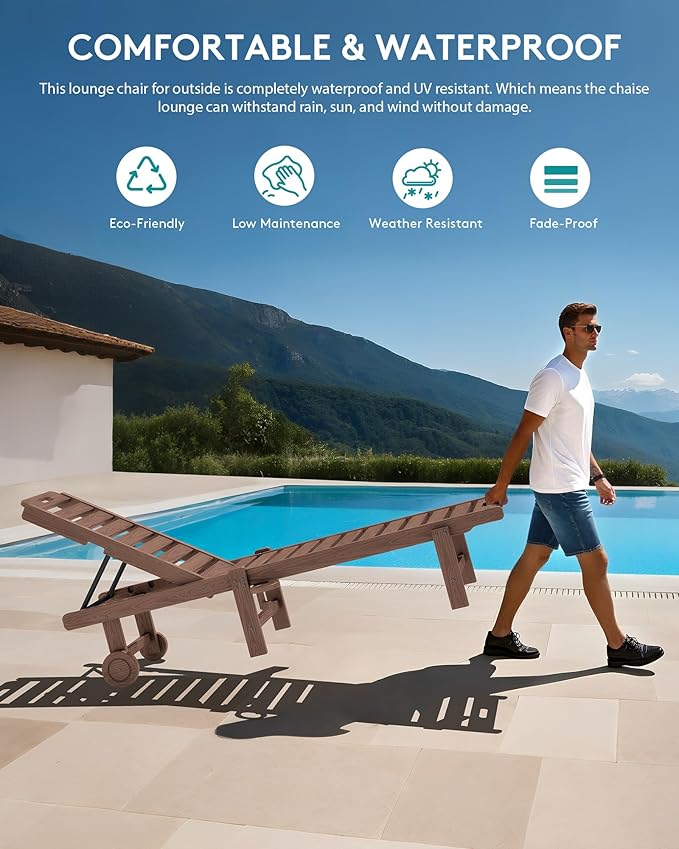 SERWALL Outdoor Chaise Lounge Set of 8, HDPE Pool Lounge Chairs - Image 4