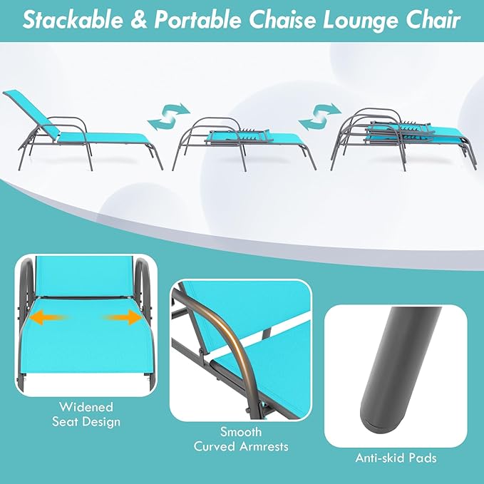 Giantex 2 Pack Patio Lounge Chair, Outdoor Chaise Lounge - Image 6