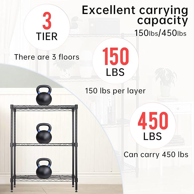 BestOffice 3-Shelf Adjustable Metal Storage Shelves Wire Shelving Unit - Image 4