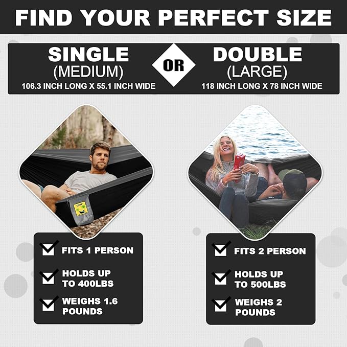 SZHLUX Camping Hammock Double & Single Portable Hammocks - Image 2