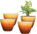 Plant Pots Pack of 4, 8 inch Plastic Flower Pots, Modern Glossy Finishing by LesOasis