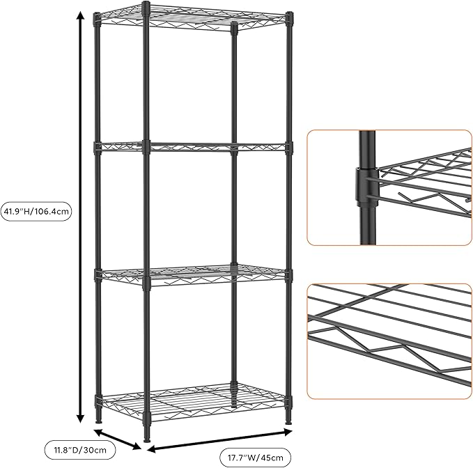4 Tiers Shelf Metal Storage Shelves Wire Rack Closet Organizers - Image 3