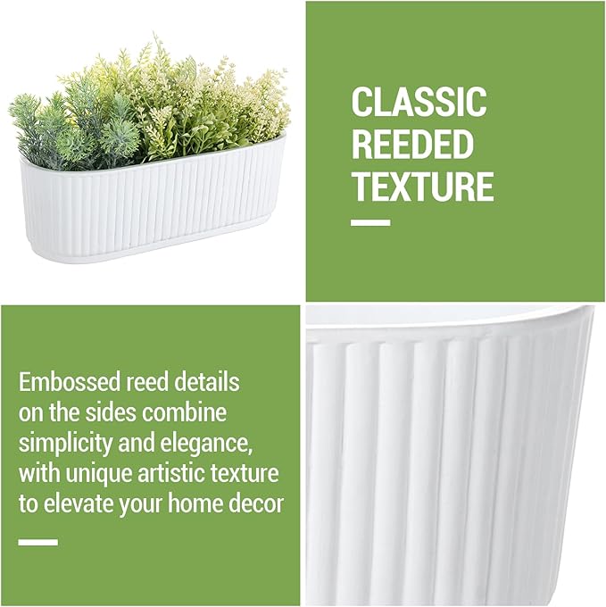 MyGift 12 Inch Ceramic Succulent Planter, Oval Matte White Planter Pot - Image 4