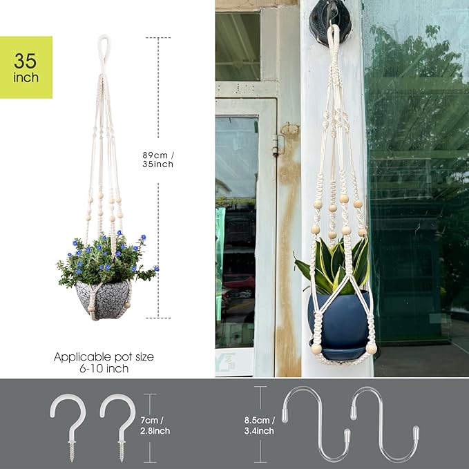 RIFNY Macrame Plant Hanger for 5 to 10 Inch Plant Pots, 35 Inch Indoor Handmade - Image 3