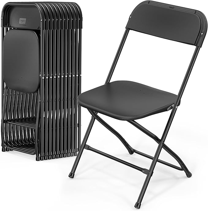 VINGLI 12 Pack Black Plastic Folding Chair, Indoor Outdoor Portable Stackable by VINGLI