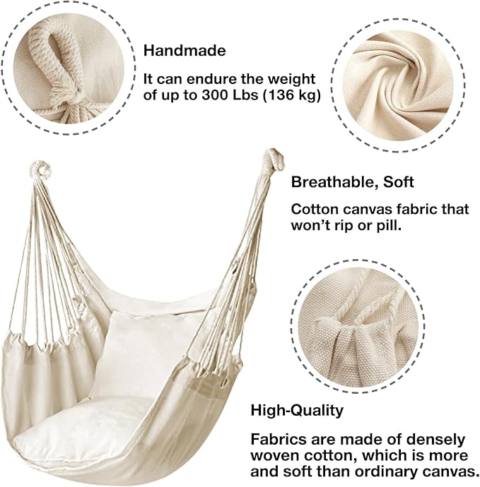 Hommtina Hammock Chair Hanging Rope Swing, Max 300 Lbs Hanging Chair - Image 2