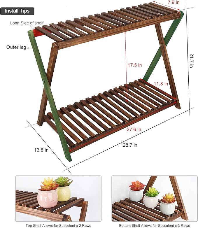 Wood Plant Stand Indoor Outdoor 2 Tiers Flower Stand Corner Stepped Planter - Image 2