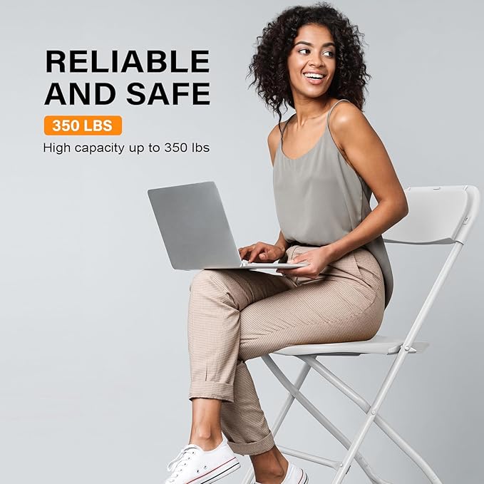 VINGLI 4 Pack White Plastic Folding Chair, Indoor Outdoor Portable Stackable - Image 5
