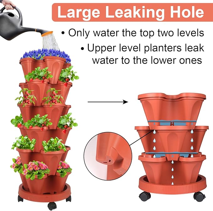 DUNCHATY Stackable Planters 6 Tier Vertical Garden Planting Tower Planters - Image 4