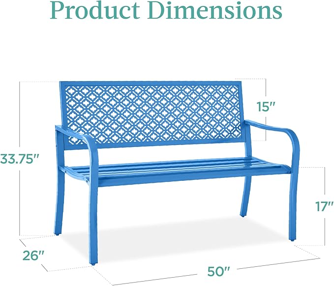 Best Choice Products Outdoor Bench 2-Person Metal Steel Benches Furniture - Image 2