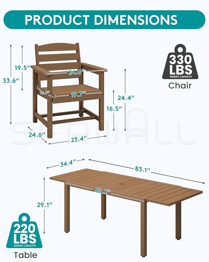 SERWALL 9-Piece Outdoor Dining Set, All Weather HDPE Outdoor Furniture Set - Image 2