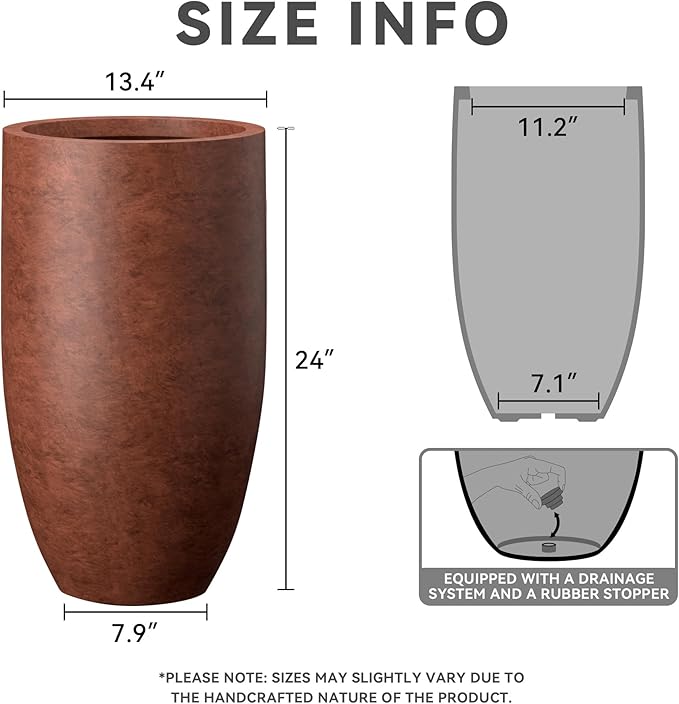 Kante 24 Inch Tall Round Concrete Planter, Large Indoor Outdoor Plant Pots - Image 2