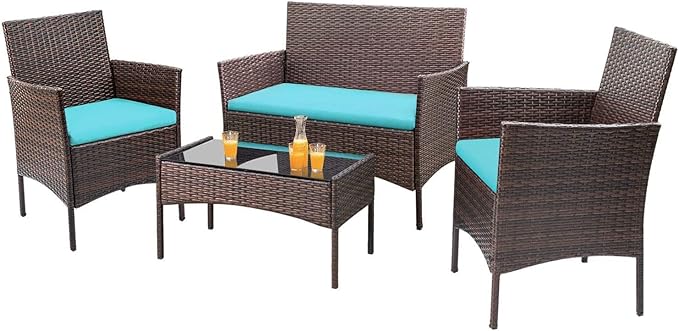 Homall 4 Pieces Patio Rattan Chair Wicker, Outdoor Indoor Use Backyard Porch by Homall