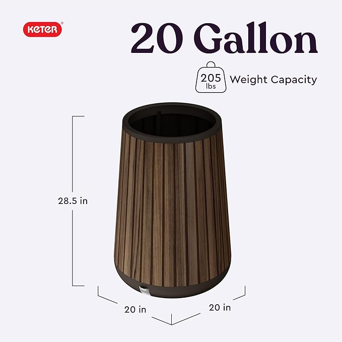 Keter Signature Conic 28.5 Inch Tall Round Large Wood Look Planter - Image 2
