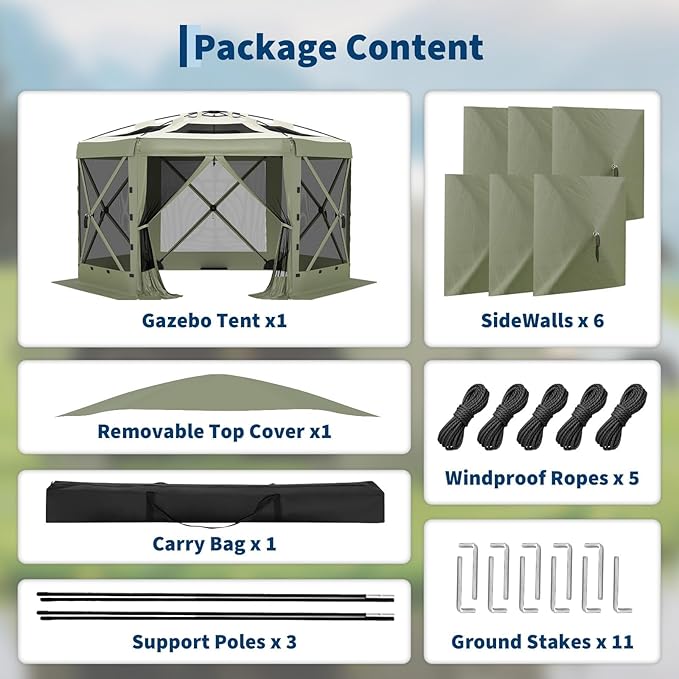 11.5x11.5FT 6-Sided Pop Up Gazebo Tent，One-Push Setup Canopy Tent - Image 9