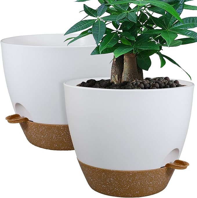 12inch 2Pack Large Self Watering Planters, Plastic Plant Pots by UOUZ