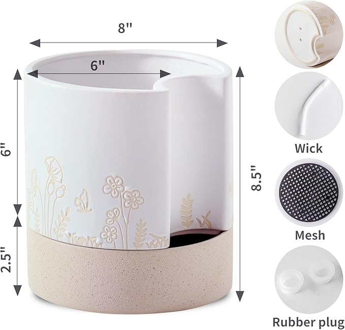 Nihow Self Watering Plant Pot: 8 Inch Ceramic Planter - Image 2