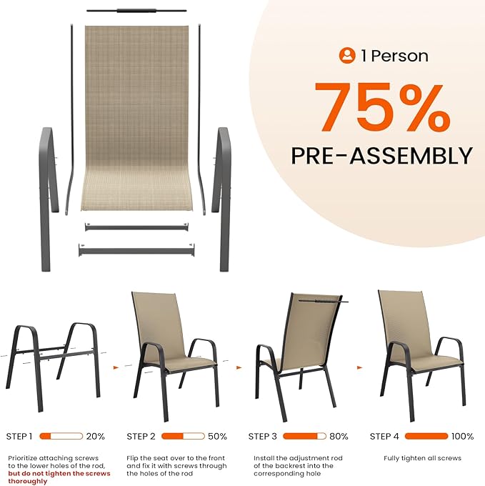 JEAREY Patio Dining Chairs Set of 6, Outdoor Stackable Dining Furniture Set - Image 5