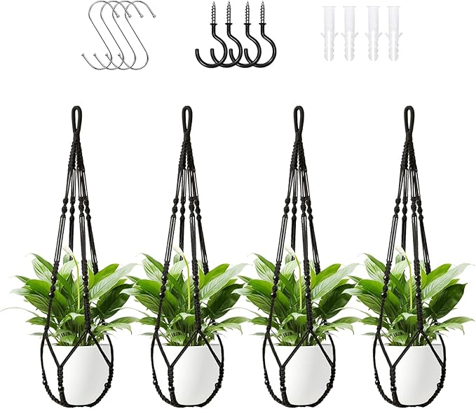 Macrame Plant Hanger Indoor Set of 4 by Unknown