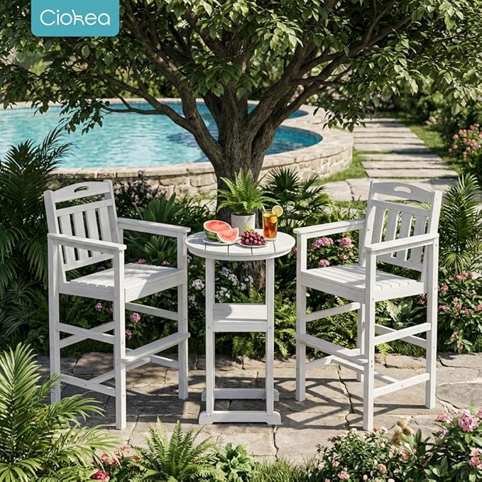 Ciokea 3-Pcs Bistro Table and Chairs, All-Weather Round High Top Bar Table - Image 5