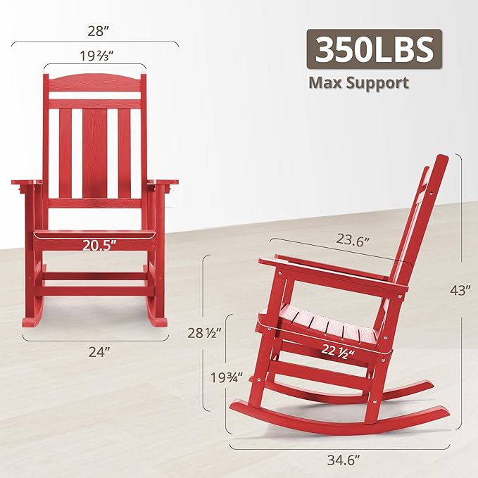LUE BONA Outdoor Rocking Chairs Set of 2, HDPS Porch Rocker - Image 2