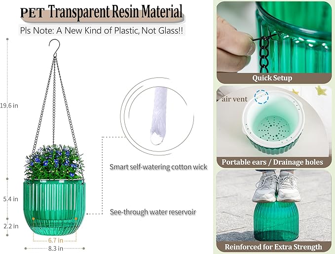 Melphoe 1 Pack Self Watering Hanging Planters Indoor Flower Pots, 8.3 Inch - Image 6