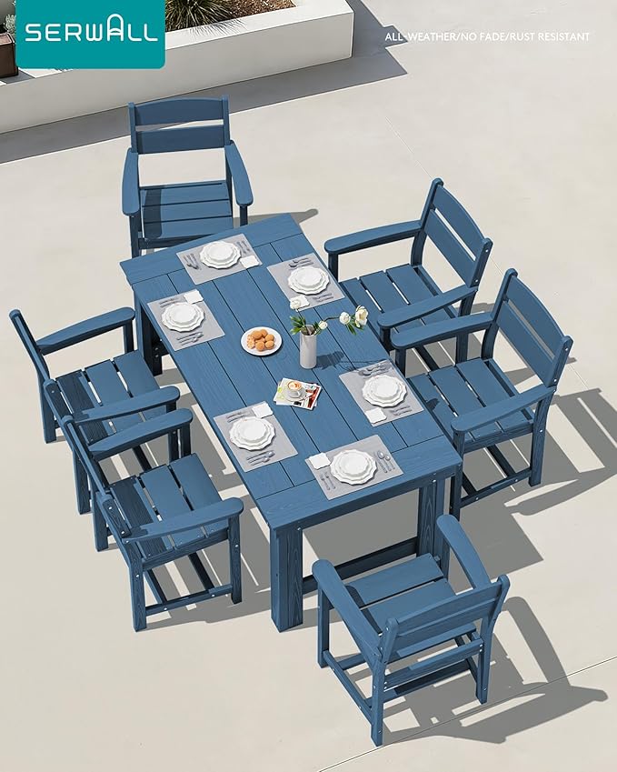 SERWALL Outdoor Dining Table Set, 67‘’ HDPE Patio Dining Set - Image 7
