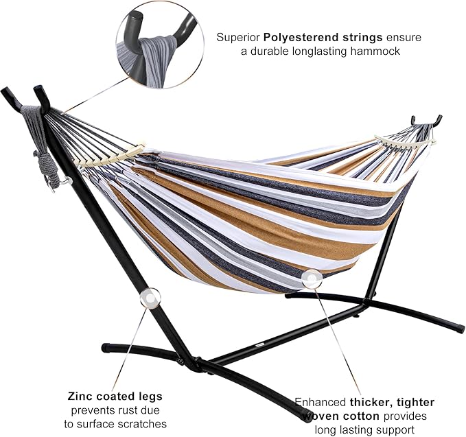 SZHLUX Double Hammock with Stand Included 450lb Capacity Steel Stand, Premium - Image 5