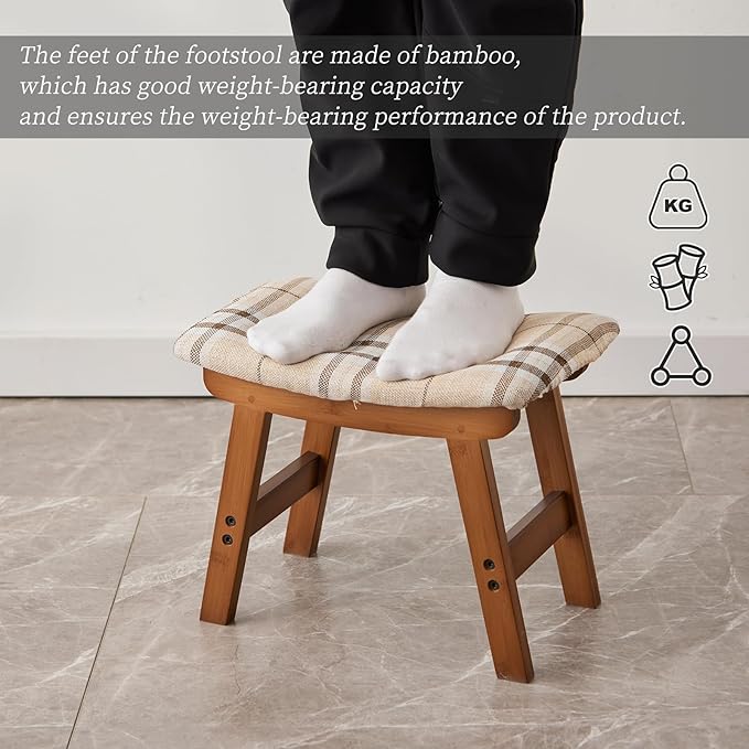 Foot Stool, Bamboo Small Sofa Foot Rest Under Desk, Extra Seating - Image 4