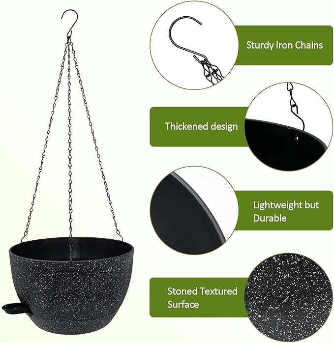 WOUSIWER Self Watering Hanging Planters, 2 Pack 12'' Plastic Pots - Image 5