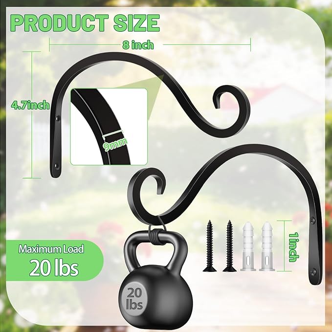 BOLITE Plant Hangers Outdoor Indoor, 8 Inch Wall Plant Hooks, Metal Bird Feeder - Image 2
