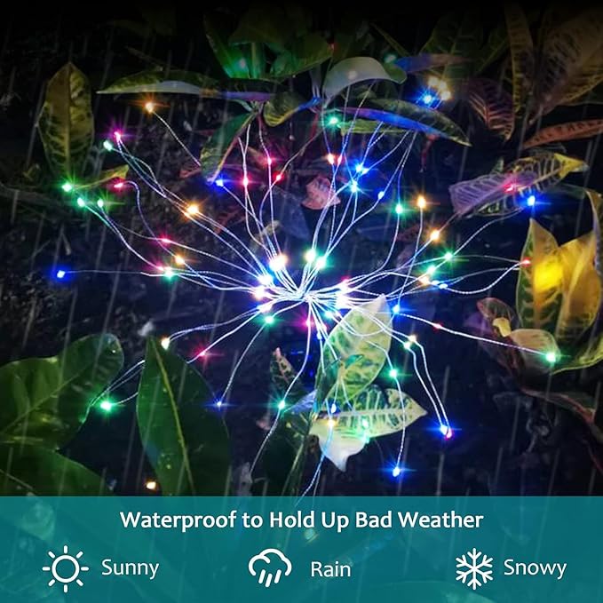 JJGoo Solar Firework Lights, 2 Pack 150 LEDs 2 Lighting Modes Solar Lights - Image 3