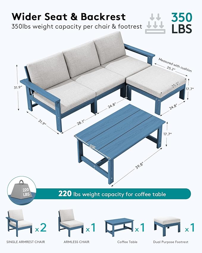 SERWALL Outdoor Sectional Sofa Set, 5-piece Outdoor Modula Couch Set - Image 2