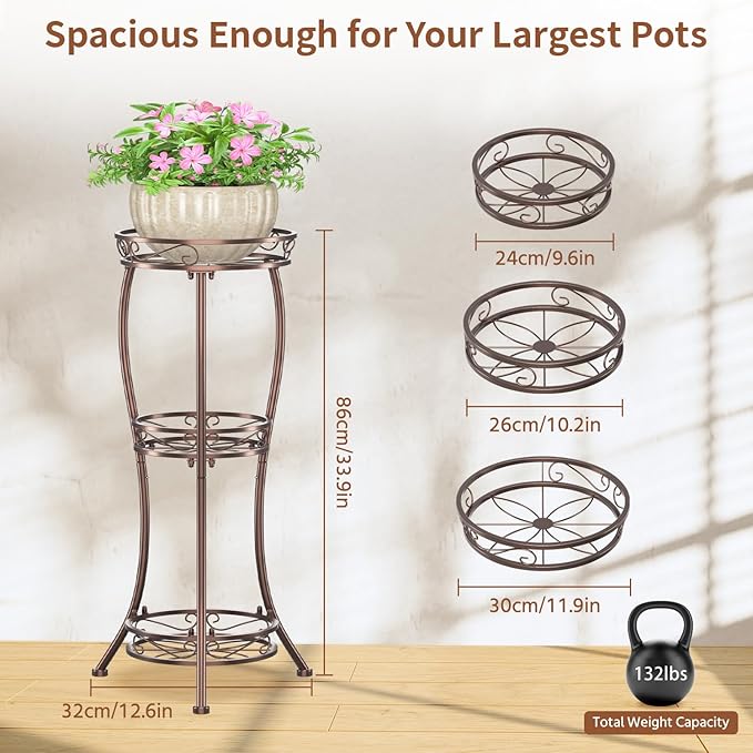 LASZOLA Bronze 3 Tier Tall Plant Stand - Image 3