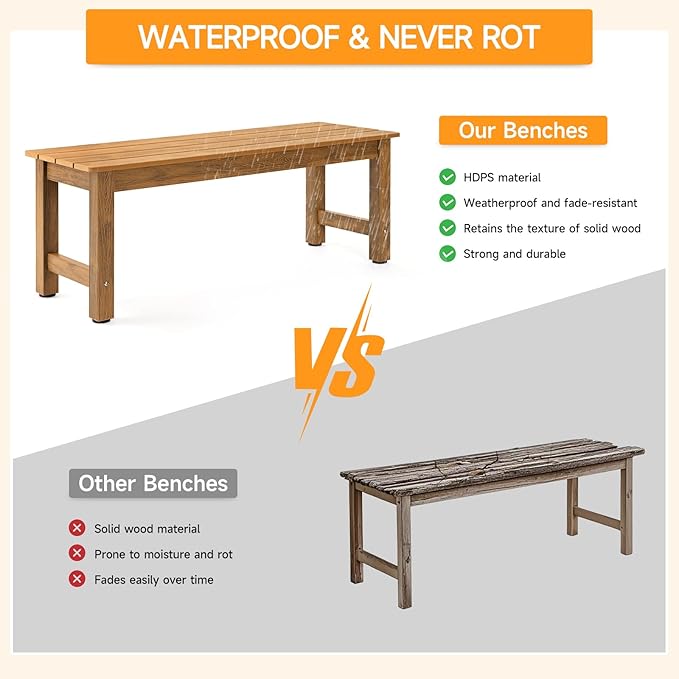 ONBRILL Outdoor Benches Weatherproof, 2-Person Poly Lumber Garden Bench - Image 6